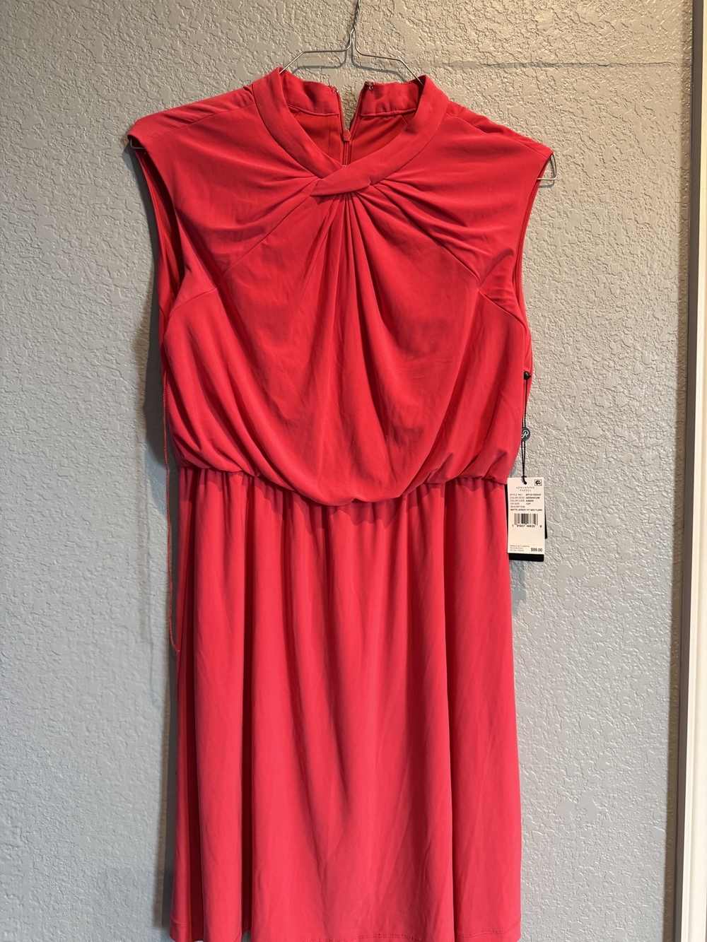 Adrianna Papell Hot Pink Twisted-Neck Sleeveless Midi Dress